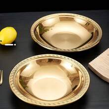 Gold-Plated Stainless Steel Dinner Plate With Embossed Greek Pattern Rim, Round Deep Soup And Salad Serving Bowl, Luxury Tableware For Wedding Banquets, Family Gatherings And Banquet Decoration - View 7