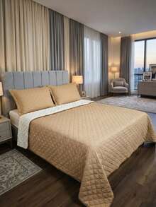 Single/Queen Double-Sided Bedspread Set With Sherpa Alaska 03 Pieces - Premium Soft Touch - Hazelnut - View 9