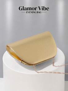 Glamor Vibe Gold Women's Evening Bag, Metal C-Shaped Handle Fashion Evening Bag, Luxury Glossy Clutch, Detachable Chain Crossbody Shoulder Bag, Suitable For Wedding, Party, Ball, Banquet, Beach Vacation - Gold - View 6