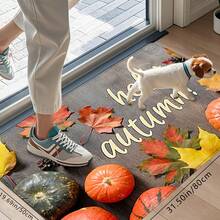 1 pieza/2PCS/3PCS Alfombras de piso de otoño, impresas con hojas de arce, calabazas y letras "Hola Otoño". Antideslizantes, absorbentes de agua y lavables a máquina. Decoración de estilo rústico para cocina, sala de estar, pasillo, baño y entradas - Multicolor - Ver 9