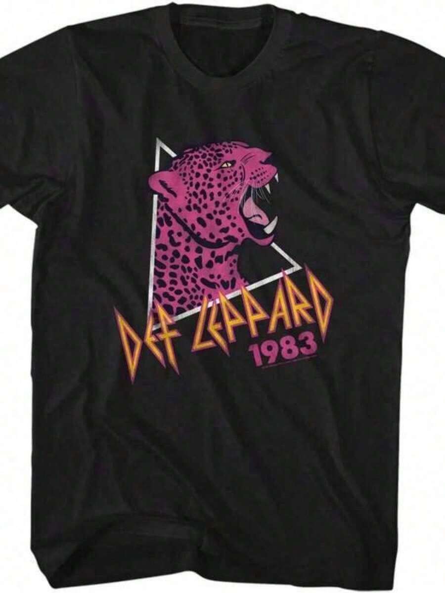 Camiseta Gráfica para Hombre, Banda de Rock Def, Leopardo Rosa 1983, Camiseta de Manga Corta para Adultos, Camisetas Gráficas, Regalos de San Valentín para Hombres, Camiseta Divertida, Ropa - Negro - Ver 1