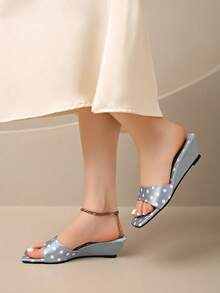 2026 Spring/Summer New Women's Faux Leather Mule Style Wedge Heel Open Back Sandals - Blue - View 4