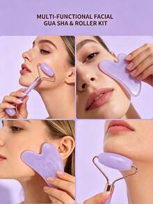 2 Pieces Set Of Facial Massage And Scraping Tools: Including 1 Double Headed Massage Roller And 1 Heart-Shaped Scraping Board. Helps Reduce Facial Swelling, Nourish Sensitive Skin, And Showcase Natural Radiance. Can Relax Muscles And Reduce Wrinkles. - A - View 7
