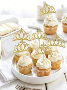 24/12/1 Peça Toppers de Cupcake com Coroa Dourada Brilhante, Decoração de Bolo com Coroa de Princesa, Adequado para Aniversário, Casamento, Aniversário, Chá de Bebê, Chá de Noiva, Festa de Feriado, Decoração de Mesa de Sobremesa de Cozinha Doméstica - Inserção de bolo em formato de coroa - Visão 7