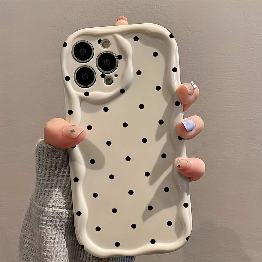 1個白色奶油質感個性化全螢幕黑波點圖案手機殼,適用於 iPhone 16 Pro Max/17/16/15/14 Plus/13/12/11 保護殼 Air - 彩色 - 查看 1