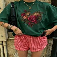 Heartfelt Daily Casual Graphic T-Shirt 100% Cotton Oversized Soft Breathable Casual Crewneck Short Sleeve Top Vintage Aesthetic Cute Retro Vibe For Casual Wearers Fashion Lovers Daily Outfit Enthusiasts Gift Givers - 綠色 - 查看 18