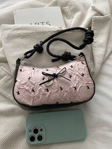 Niche High-Aesthetic Ditsy Floral Crossbody Shoulder Bag For Women 2026 New Fashion Casual Minimalist Large Capacity Pleated Handbag - Pink - View 7