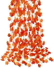12 piezas, Corona de hojas caídas de otoño, Decoración de otoño, Hojas caídas artificiales, Corona de enredadera de hojas de arce colgante de otoño, Adecuada para el hogar, jardín, fondo de pared, chimenea, boda, fiesta, Halloween, Decoración de Acción de Gracias - Rojo - Ver 1