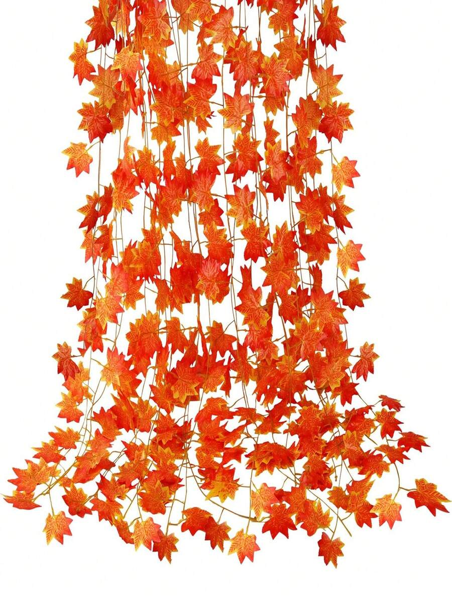 12 piezas, Corona de hojas caídas de otoño, Decoración de otoño, Hojas caídas artificiales, Corona de enredadera de hojas de arce colgante de otoño, Adecuada para el hogar, jardín, fondo de pared, chimenea, boda, fiesta, Halloween, Decoración de Acción de Gracias - Rojo - Ver 1