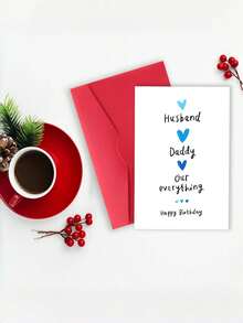 1pc "Husband Daddy Our Everything" Birthday & Father's Day Card With Envelope, Cute Blue Heart Design, Sweet Gift For Husband & Dad From Wife And Family, Blank Inside - A - View 4