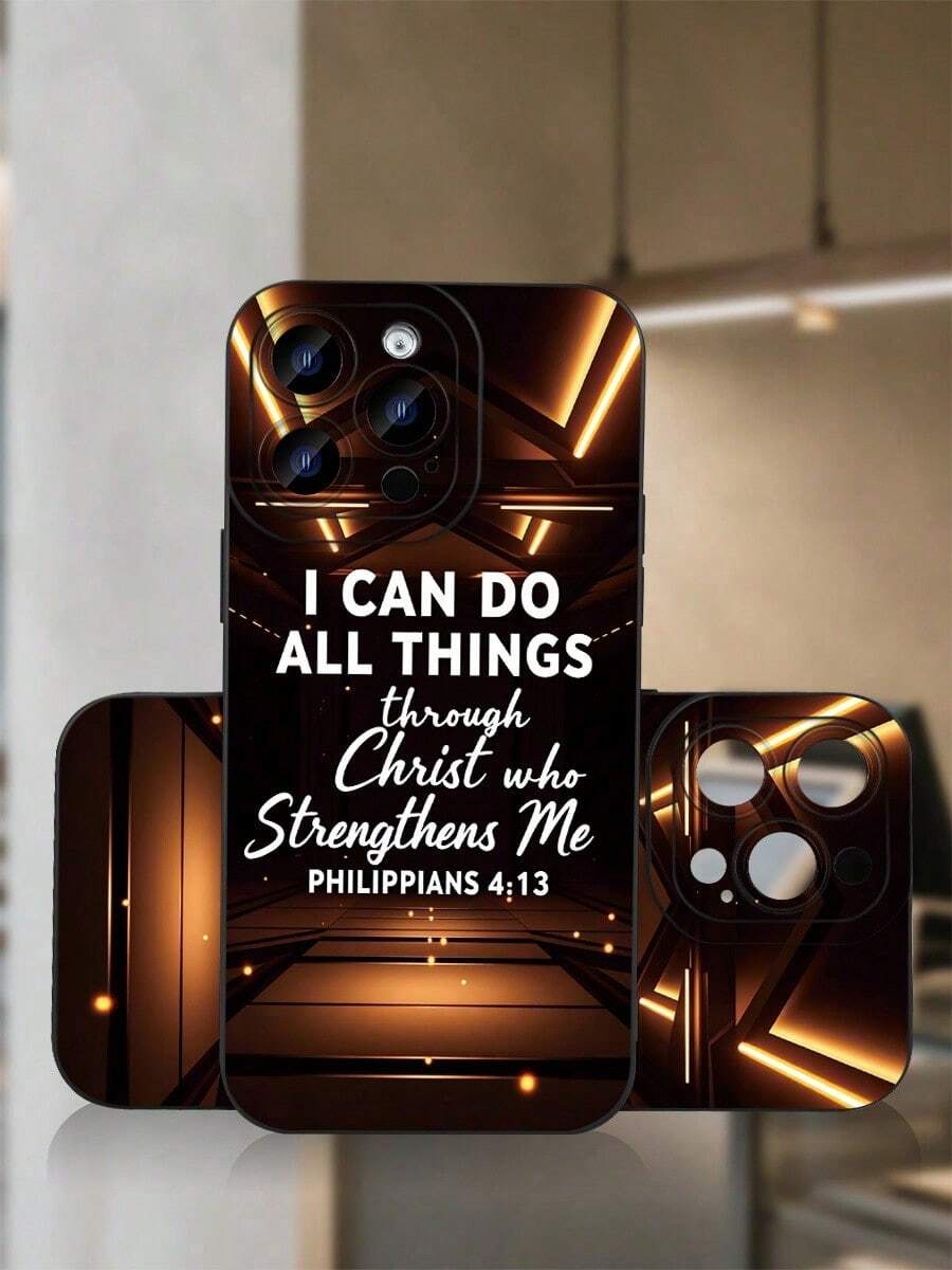 1 elegante funda para teléfono, no incluye cordón ni soporte. Funda para con versículo bíblico cristiano Filipenses 4:13, funda protectora con cita inspiradora para hombres y mujeres. - Negro - Ver 1