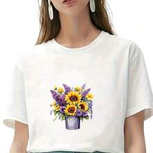 1/2/3PCS Durable Washable Heat Transfer Vinyl, Purple Sunflower Lavender Purple Chrysanthemum Green Leaf Floral Pattern Color Block Heat Transfer, Vinyl Print, Heat Transfer Sticker, Iron-On Transfer Sticker Decal - Suitable For Pillows, DIY, Backpacks, T-Shirts, Canvas Bags, Sweatshirts, Jeans, T-Shirts, Clothing, Sewing Supplies - Multicolor - View 6