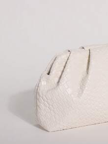 SCULPTEDSTYLE BAGS 1個白色編織壓紋PU純色雲朵包 時尚女款手提包 壓褶設計 皺褶包 手拿包 鍊條斜背包 極簡風格 女款晚宴包 適用於派對與舞會 - 白色 - 查看 3