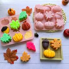 3D Pumpkin Silicone Mold, Autumn Silicone Mold, Halloween Thanksgiving Candy Mold, Autumn Maple Leaf Acorn Shaped Chocolate Candy Cake Baking Tray Mold For Cake Decoration, Cupcake Toppers, Resin Candles - Multicolor - View 6
