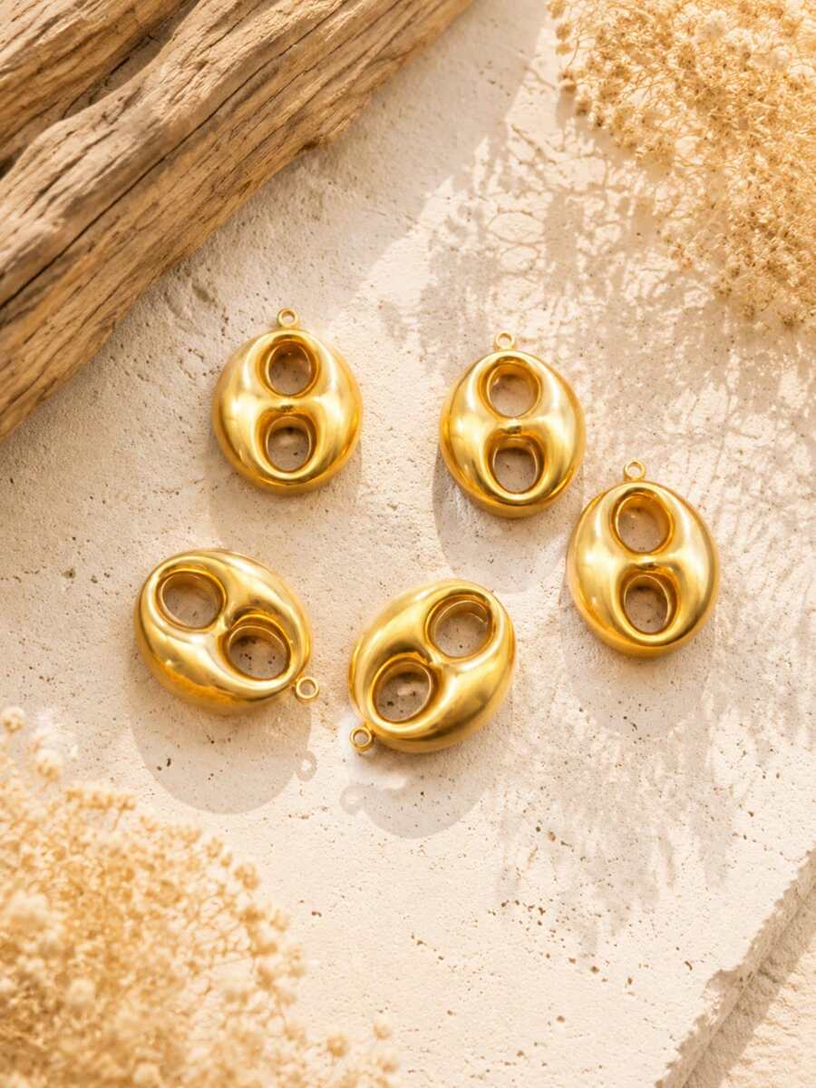 1/2/5PCS Fashion Versatile Stainless Steel 18K Gold Plated Double Hole Pig Nose Coffee Bean Large Pendant Set, 3D Minimalist Necklace Bracelet Pendant Charm DIY Jewelry Accessories - Yellow Gold - View 1