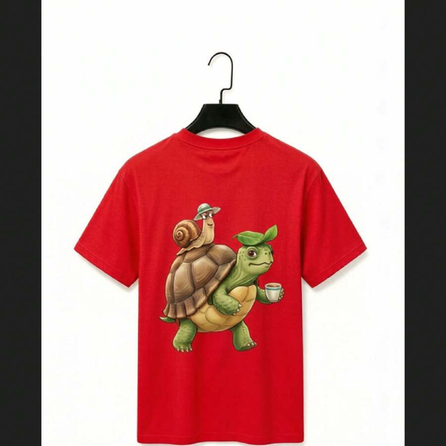 Camisetas de algodón puro, camisetas para hombre, camisetas para mujer, camisetas estampadas, camisetas de manga corta, modernas e informales, diseño de tortuga. - Rojo - Ver 1