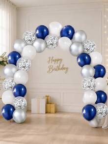 40pcs Party Balloon Set, Navy Blue White Metallic Silver Latex Balloons, 12 Inch Silver Foil Confetti Transparent Balloons, Suitable For Birthday Party, Baby Shower Decoration - Multicolor - View 4
