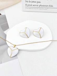Exquisites Edelstahl Emaille Ohrringe & Halskette Set, gefertigt aus hochwertigen hypoallergenen Materialien. Perfekte Ergänzung für Hemden, T-Shirts und Blazer - Verschiedenfarbig - Übersicht 5