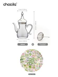 choxila 1 buah Teko Kaca Matcha, Gaya Arab, Teko Kaca Tahan Panas (Kapasitas 500ml/750ml), Dilengkapi 50 Stiker dan Cangkir Teh Motif Tulip 70ml, Cocok untuk Matcha Dingin, Teh Hijau, Seduh di Rumah dan Penggunaan Sehari-hari - MultiWarna - View 8