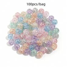 10-100pcs Acrylic Cracked Rainbow Floral Scattered Beads, Starry Straight Hole Round Beads, DIY Bracelet Necklace Accessories, Jewelry Making Beads - Seven-colored Scattered Beads - View 12