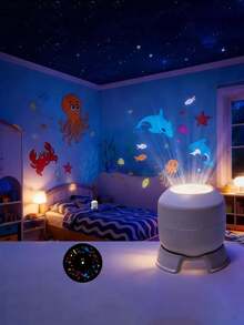 1pc 360° Rotating LED Starry Ocean Projection Night Light, Dynamic Projection Lamp, Rechargeable/USB Powered Adjustable Atmosphere Light, Suitable For Baby Room, Living Room And Game Room Decoration, Ocean Theme Projection (Battery Capacity 800mAh) - Ocean Projection Light - View 3