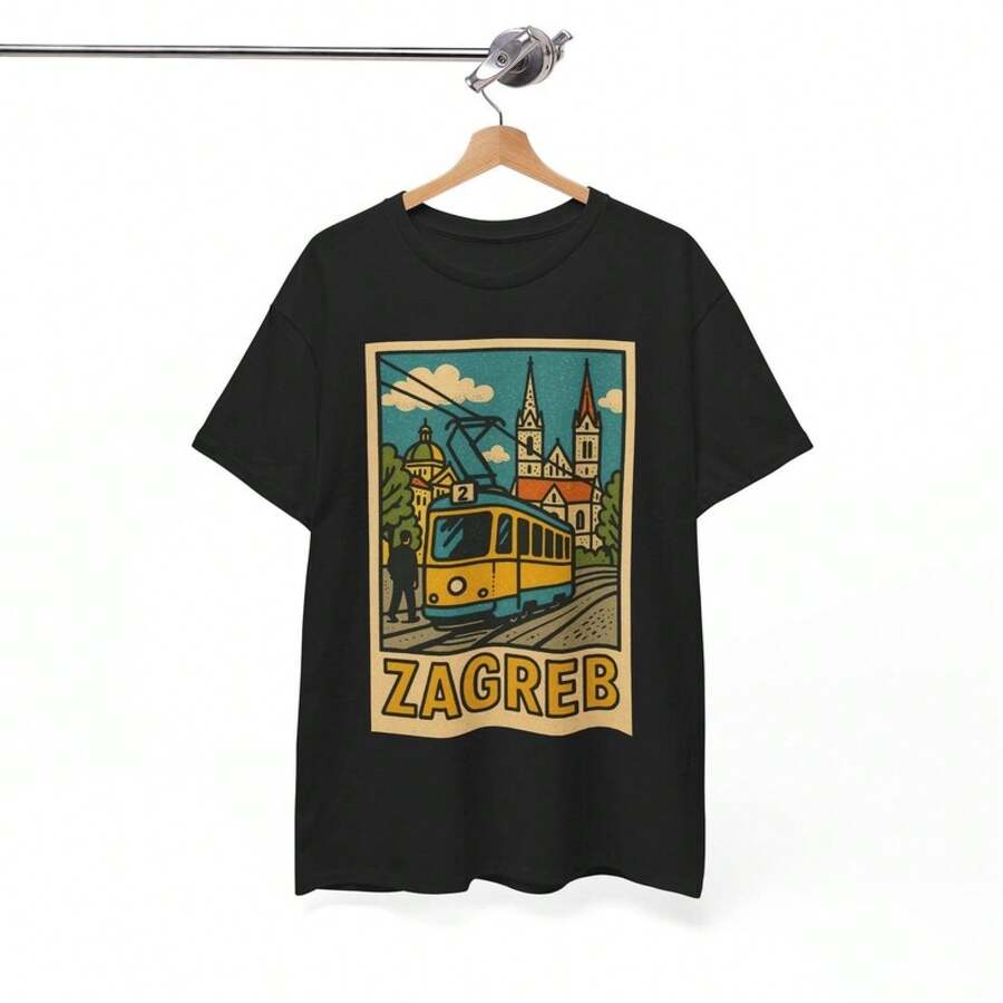 Zagreb T-Shirt | Retro Croatia Travel T-Shirt | European Urban Adventure Shirt - Unisex Clothing For Everyday Wear For Men And Women - 黑色 - 查看 1