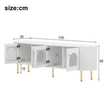Low TV Unit With Glass Doors, Practical Storage Unit For The Living Room, Gold Handles And Legs - White - View 5