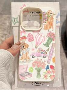 A Stylish Phone Case That Does Not Include A Lanyard Or Stand. Fashionable Dog-Themed Phone Case, Shockproof, 1 Piece, New Soft, Non-Slip Textured Case With A Watercolor Floral Bouquet And Puppy Design, Compatible With [Phone Type] And Other Phones, International Version, Not The Domestic Version, Spring Birthday Gift. - 多色 4 - 查看 1