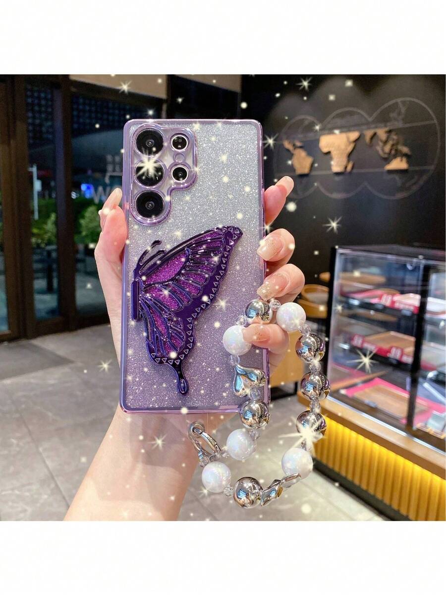 (贈送手鍊) 蝴蝶支架手機殼 高端防護套 防塵孔 加厚邊角 奢華手機殼 適用於 Galaxy S24Ultra/S24Plus/S24/S23Ultra/S23Plus/S23/S22Ultra/S22Plus/S22/S21Ultra/S21Plus/S21FE/S23FE/S20Ultra/S20Plus/S20FE 高端防護...適用於 Oppo A5x/C123456789/987654321 - 紫色 - 查看 1