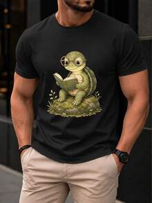 1 Camiseta Casual para Hombre con Estampado de Tortuga Leyendo, Diseño de Cuello Redondo y Manga Corta,últiples Tallas Disponibles, Camiseta Cómoda para Uso Diario, Perfecta para Actividad - Blanco - Ver 6