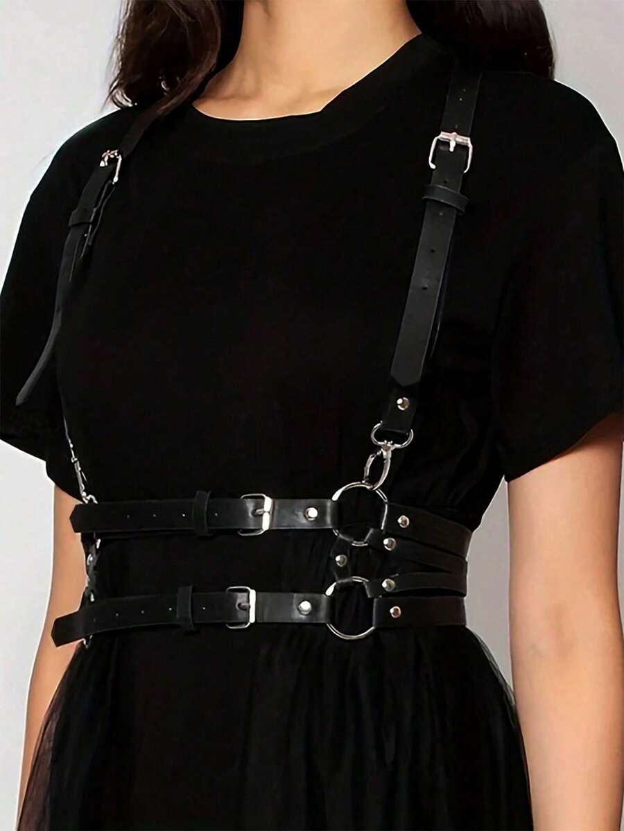 1件女款黑色龐克風X型性感露背束縛內衣,適合派對、音樂節、拍照、舞台表演、日常約會、聚會等場合 - 黑色 - 查看 1