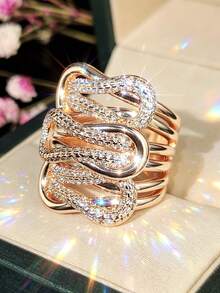 1pc Exquisite Fashion Cubic Zirconia Ring, Women's Valentine's Day Gift, Suitable For Wedding, Engagement, Anniversary, Party And Other Occasions - Rose Gold - View 6