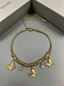 18k, Acero de Titanio Chapado en Oro, Joyería Delicada de Muñeca Vintage Francesa, Pulsera Ajustable con Encanto de Cristal Hipoalergénica - Pulsera de mariposa - Ver 4