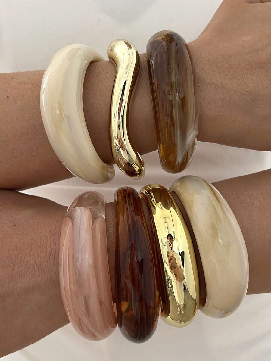 4/3pcs Vintage Elegant Bohemian Casual Style Women's Multicolor Acrylic And CCB Open Bangle Bracelets, Suitable For Daily Wear, Parties, Gatherings, Summer Beach Vacations, Travel And Holiday Gifts - Multicolor - View 1