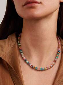 1 pieza Collar de cuentas de piedra natural con colores arcoíris estilo bohemio y dopamina, cadena de clavícula vintage de orgullo para mujeres, adecuado para uso diario, vacaciones, viajes, uso casual, regalo de joyería de moda para familiares y amigos - color - Ver 4