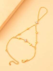 outingfit 1pc Multi-Layer Star Connected Finger Bracelet, Light Luxury Daily Design Hand Chain Ring Integrated Minimalist Jewelry, Bohemian Style Accessory - Gold - View 5