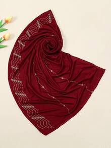 1pc New Style Mercerized Cotton Wavy Rhinestone Scarf For Women, Muslim Headscarf, Soft And Thin Long Scarf, Elegant Headscarf For Daily Outing - Multicolor - View 15