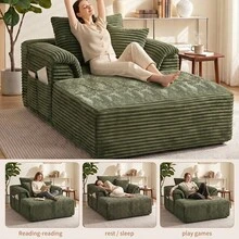 48.8'' Oversized Cloud Sectional Sofa Bed – Double Lounge Chaise With Boneless Fluffy Design, Plush Cushions & No Assembly Required, Modern Sleeper Loveseat For Small Spaces, Living Room, Apartment, Movie Night - màu xanh lá - Xem 2