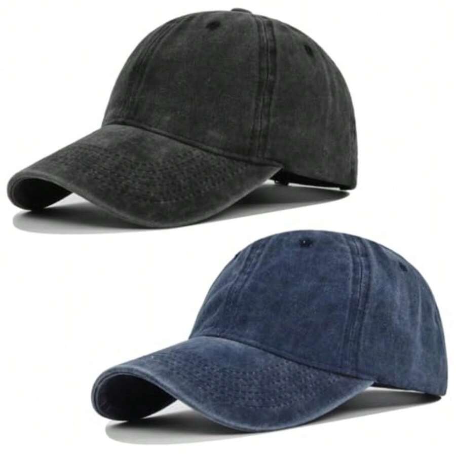 NEWKIBOU Gorra Vintage Deslavada, Gorra de Beisbol Unisexo, 2 Piezas Gorras de Beisbol 100% Algodón Ajustable, para Deportiva, Casual, Runing - Negro + Azul - Ver 1
