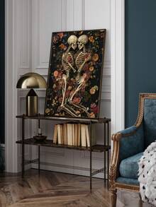 1pc, Canvas Wall Art, Framed Wall Decor, Gothic Romantic Floral Skull Couple Canvas Painting, Dark Academia Style Poster, Vintage Dried Flower Skull Oil Painting, Suitable For Modern Home Decor, Room Decor, Dorm Decor, Bedroom Decor, Living Room Decor, Bathroom Decor, Kitchen Decor, Dining Room Decor, Office Decor, School Decor - A - View 5