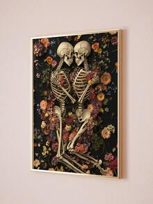 1pc, Canvas Wall Art, Framed Wall Decor, Gothic Romantic Floral Skull Couple Canvas Painting, Dark Academia Style Poster, Vintage Dried Flower Skull Oil Painting, Suitable For Modern Home Decor, Room Decor, Dorm Decor, Bedroom Decor, Living Room Decor, Bathroom Decor, Kitchen Decor, Dining Room Decor, Office Decor, School Decor - A - View 7