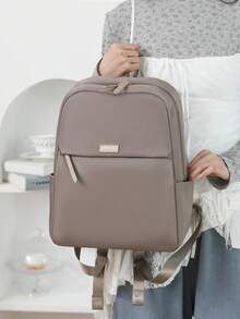 Women's Nylon Solid Color Quilted Large Capacity Versatile Backpack, Simple Casual Student Backpack, Storage Travel Bag, Commuter Bag - Khaki - View 5