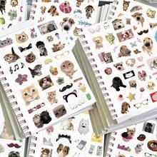 Juego de 8 pegatinas de diario con cabezas grandes de mascotas lindas, paquete de material de collage de gatos estilo Ins, calcomanías impermeables - Multicolor - Ver 1