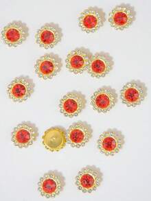 10-200 Pieces Of 12mm Red Rhinestone Flowers, With A Red Rhinestone In The Center Surrounded By Small White Rhinestones, In A Sunflower Pattern. Sparkly Rhinestone Flowers, DIY Craft Accessories, Perfect For Floral Headpieces And Clothing Decoration. - 12mm Red Rhinestone Flower - View 9