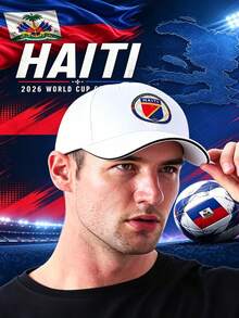 Men's Haiti National Team WC 2026 Sandwich Baseball Cap,  Football Fans Adjustable Sports Hat, Unisex Ideal Gift - 白色 - 查看 1
