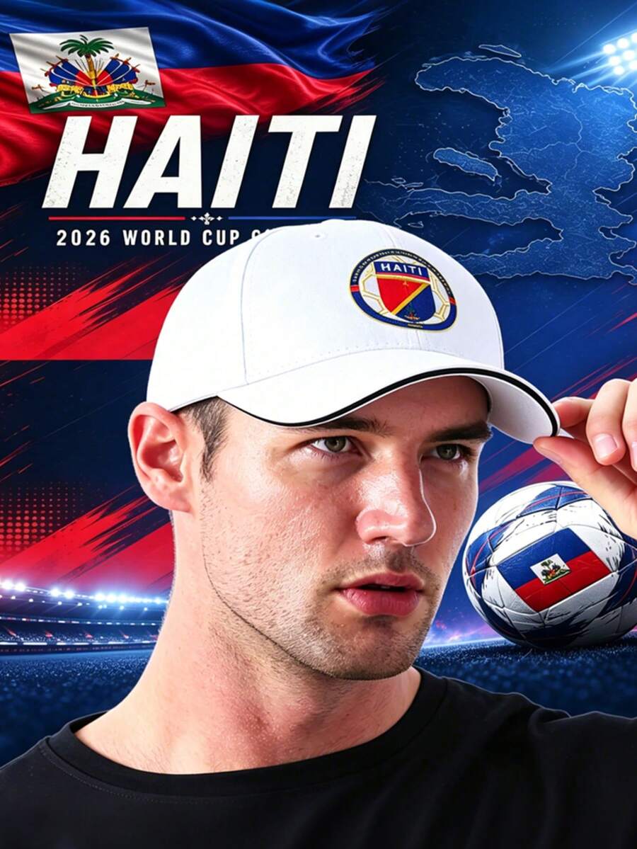 Men's Haiti National Team WC 2026 Sandwich Baseball Cap,  Football Fans Adjustable Sports Hat, Unisex Ideal Gift - 白色 - 查看 1