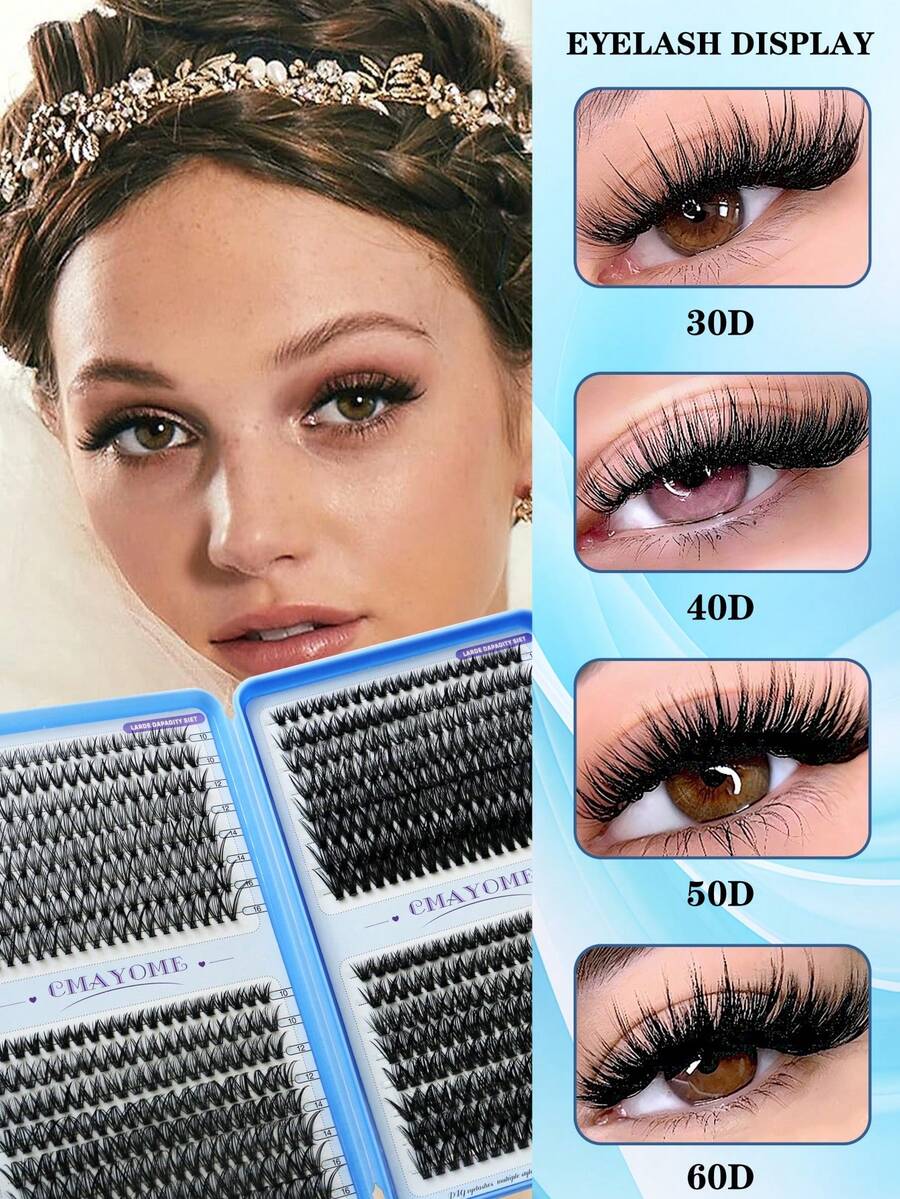 200pcs/300pcs/580pcs/640pcs False Eyelash Clusters D Curl 9-16mm, Eyelashes, Cat Eye, Cosplay, Russian Volume, Natural, Thick, 0.07mm Thickness, D Curl, Suitable For Home Use, Natural Look & Extra Thick & Fine & Extra Soft