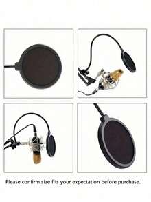 Filtre anti-vent professionnel pour microphone - Filtre de réduction du bruit à double couche, convient pour le karaoké, la diffusion en direct et l'enregistrement de podcast, avec interface XLR - Noir - Voir 9