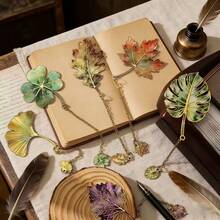 1PC Vintage Leaf Bookmark With Metal Pendant, Ideal Gift For Book Lovers, Suitable For Students, Teachers And Writers - Leaf Bookmark - View 2