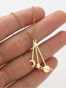 1pc Stainless Steel Crescent Moon Necklace - XL919 - View 9